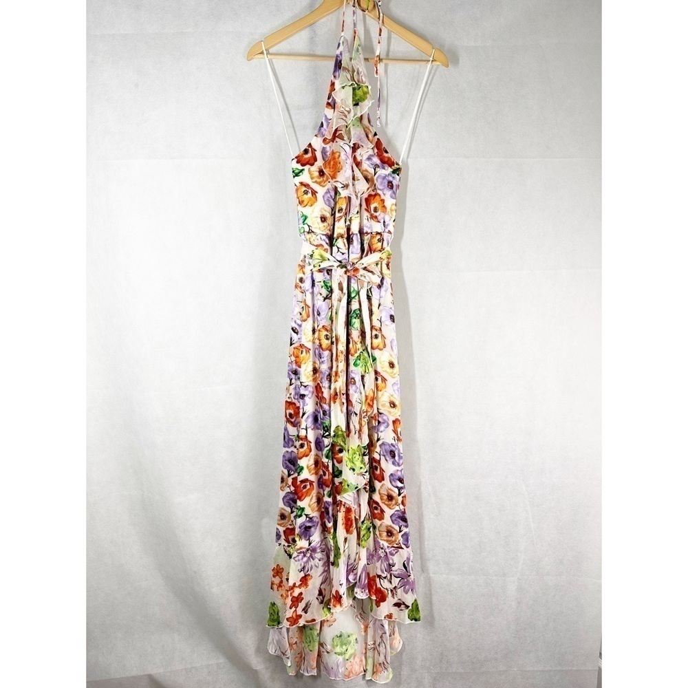 Alice + Olivia Evelia Ruffled Floral High Low Asymmetrical Maxi Dress Size 10 - Picture 7 of 13